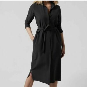 NWOT Athleta Black Long-Sleeve Shirt Dress with Tie Belt Sz. M